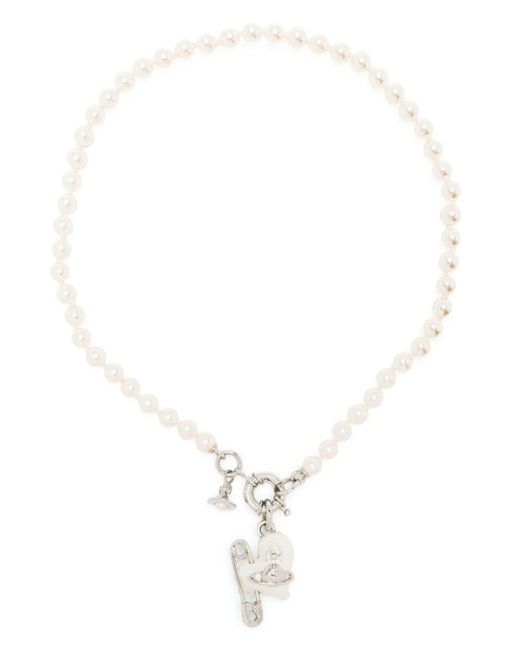 Collana di perle Orietta con pendente di Vivienne Westwood in White