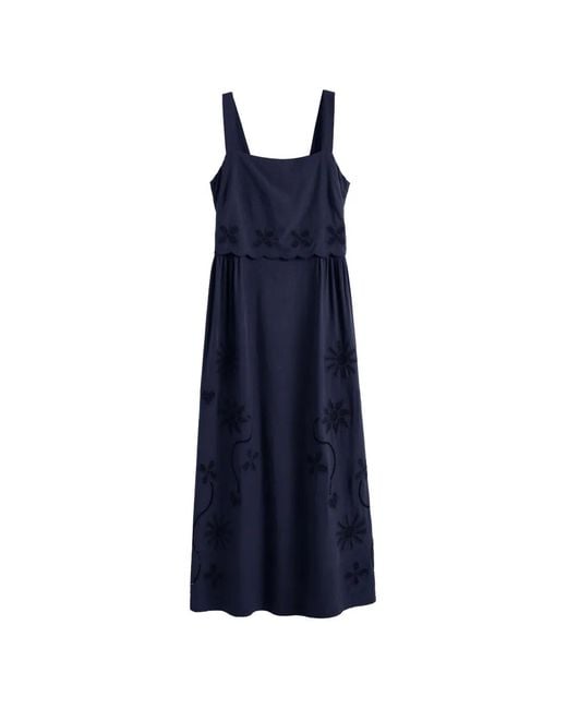 Chinti & Parker Blue Broderie-Floral Midi Dress
