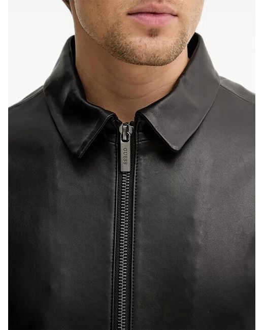 Guess Black Zip-Up Leather Jacket for men
