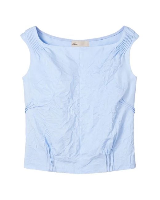 Tory Burch Blue Crinkled Viscose Top