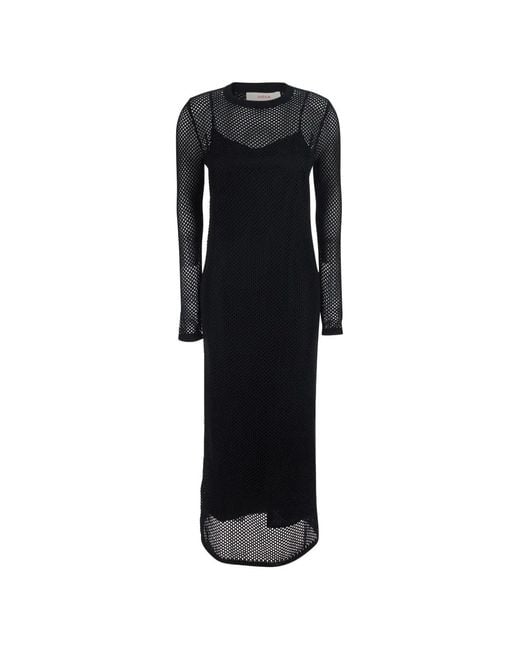 Jucca Black Mesh-Overlay Midi Dress