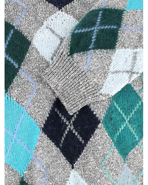 ERL Blue Argyle Crew-Neck Sweater