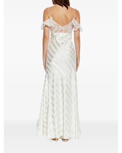 Self-Portrait White Lace-Detail Striped Maxi Dress