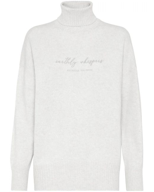 Brunello Cucinelli White High-Neck Wool And Cashmere Sweater