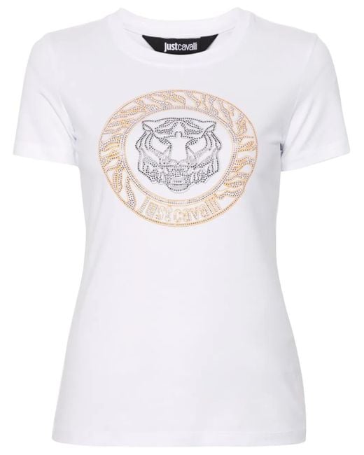 T-Shirt À Motif Tiger Head Clouté Just Cavalli en coloris White