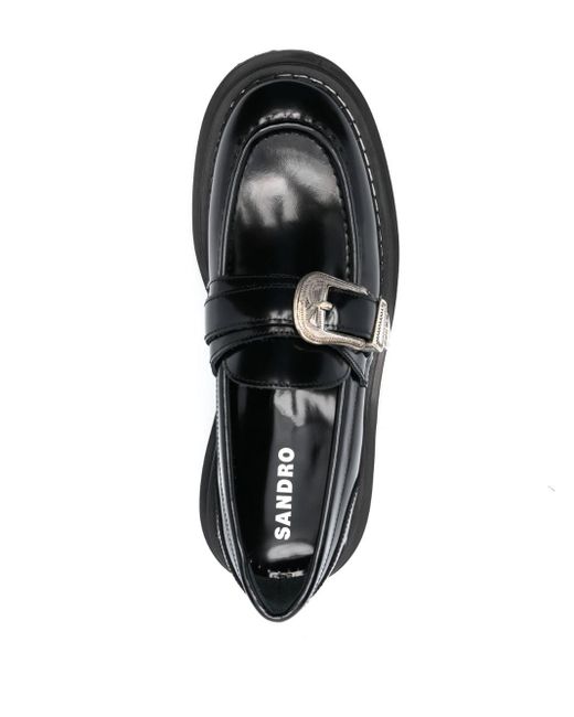 Sandro Black Buckle-embellished Leather Loafers