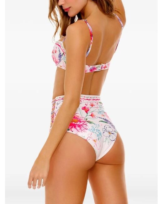 Agua Bendita Pink Floral Embroidered Bikini Top
