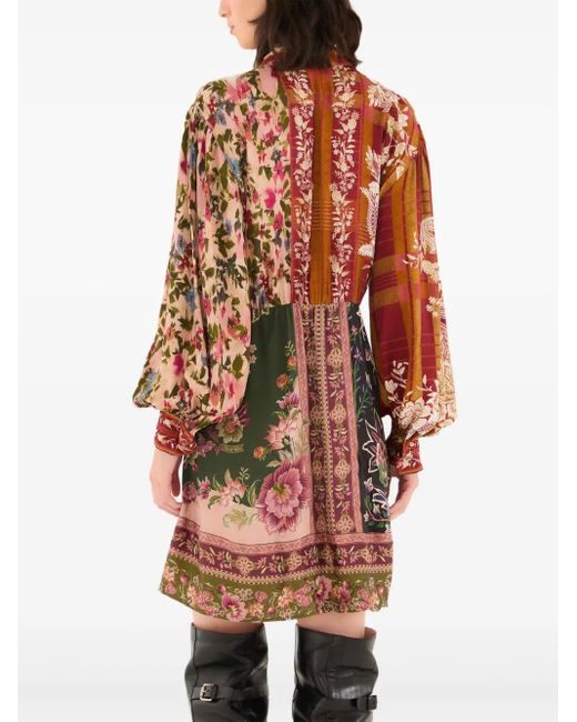 Farm Rio Red Buttoned Floral-Print Mini Dress