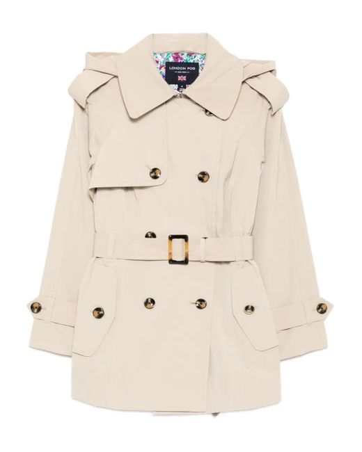 London Fog Natural Hooded Belted Short Trench Coat