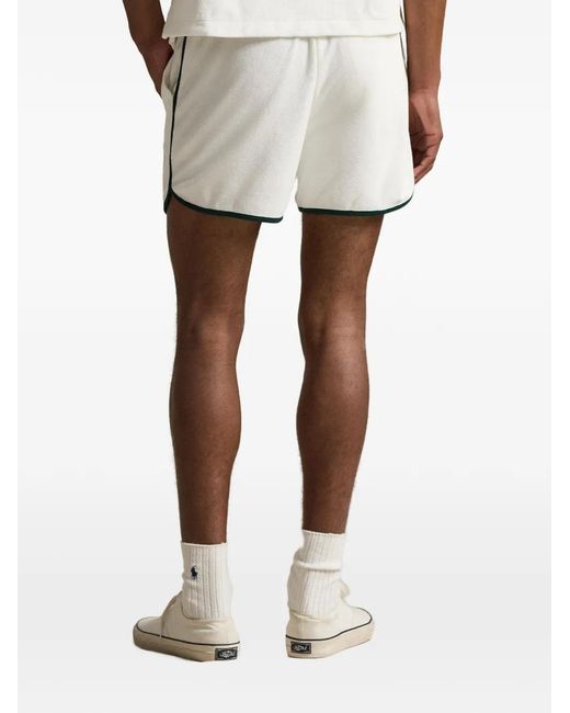 Polo Ralph Lauren White Embroidered Striped Jersey Trim Shorts for men
