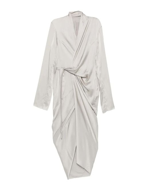 Rick Owens White Draped Wrap Midi Dress