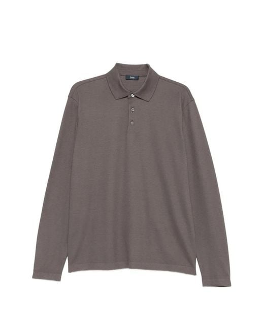 Herno Gray Long-Sleeve Polo Shirt for men