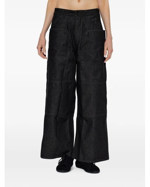 Y-3 Black X Yohji Yamamoto Button-Detail Wide-Leg Jeans