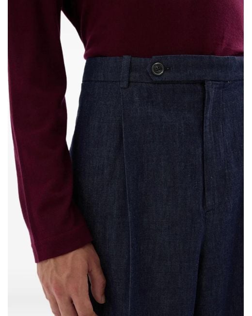 Jil Sander Blue Relaxed-Fit Lightweight-Cotton-Chambray Trousers With Front Pleats for men