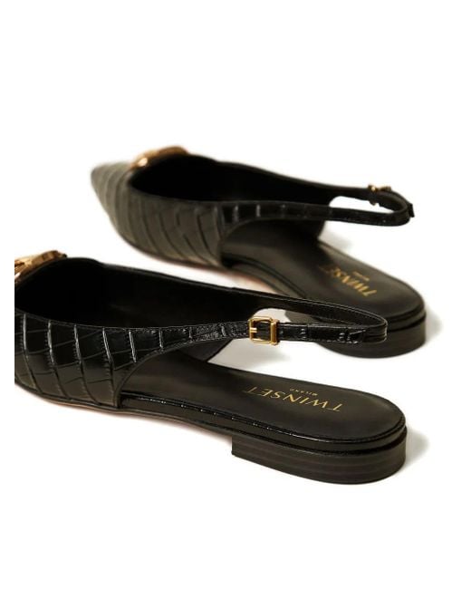 Twinset Black Crocodile-Print Slingback Mules