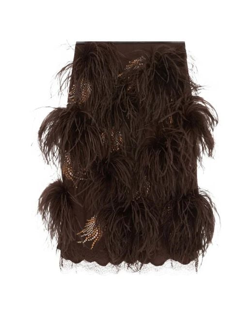 16Arlington Brown Arno Feather-Trim Sequin-Embellished Midi Skirt