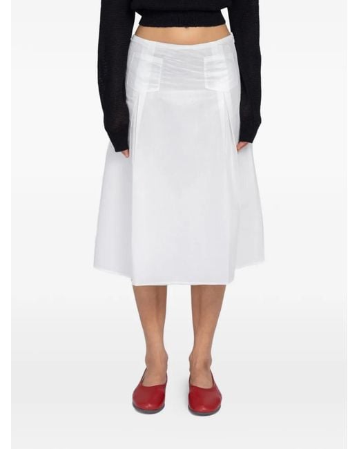 Paloma Wool White Dimi Pleated-Detail Midi Skirt