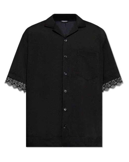 メンズ DSquared² レーストリム ショートスリーブ パジャマシャツ Black