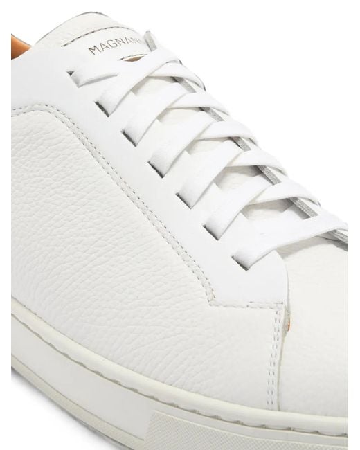 Magnanni Shoes White Panelled Pebbled-Leather Sneakers for men