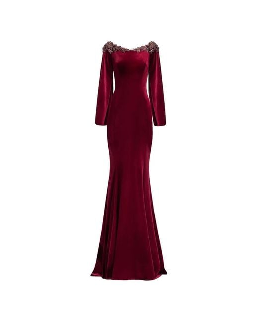 Gemy Maalouf Red Long-Sleeve Velvet Maxi Dress