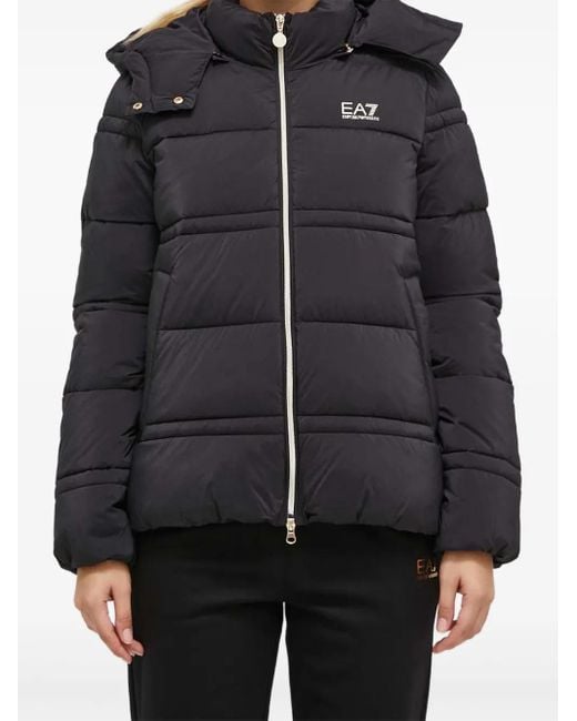 EA7 Logo-detail Hooded Padded Jacket Black