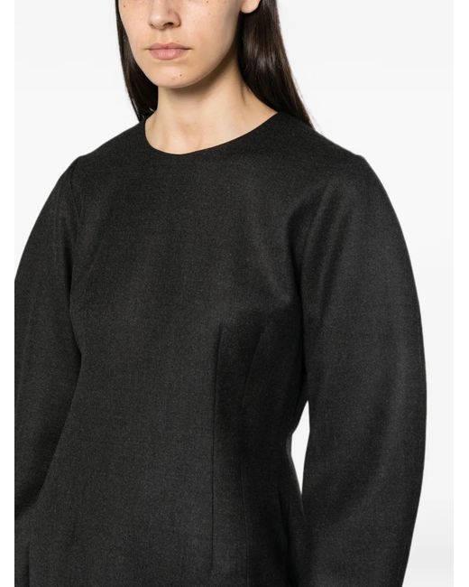 P.A.R.O.S.H. Black Crew-Neck Long-Sleeve Midi Dress