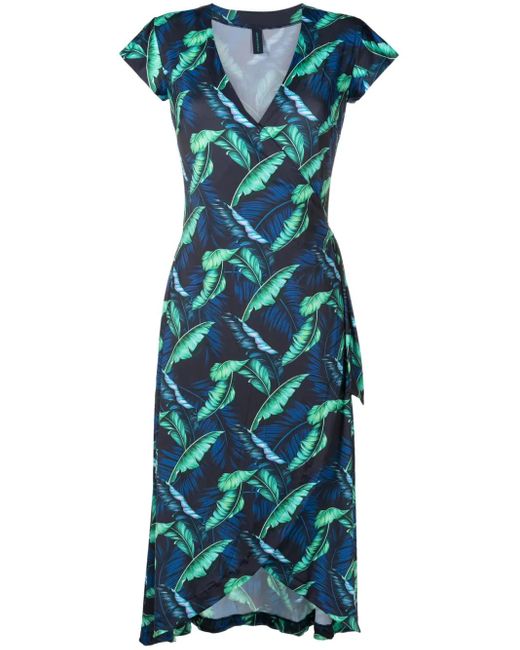 Lygia & Nanny Blue Gewickeltes Kleid Mit Blatt-Print