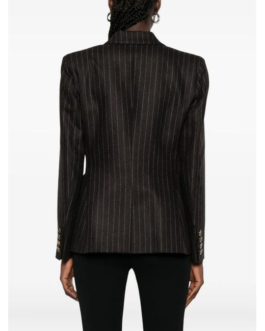 Blazé Milano Black Lady Maud Pinstripe Button-Detail Blazer