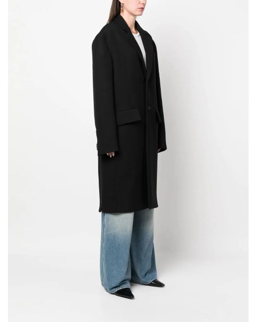 Gauchère Black Single-Breasted Wool-Silk Blend Coat
