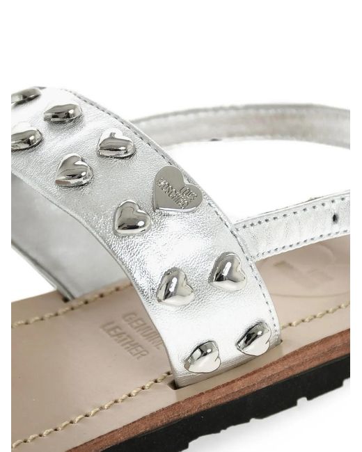 Moschino White Heart-Stud Leather Sandals