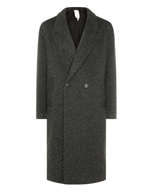 Hevò Black Herringbone Double-Breasted Coat for men