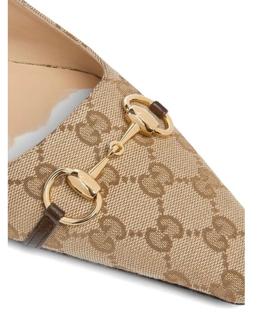 Gucci Natural Vittoria Horsebit-Detail Gg-Pattern Ballet Flats