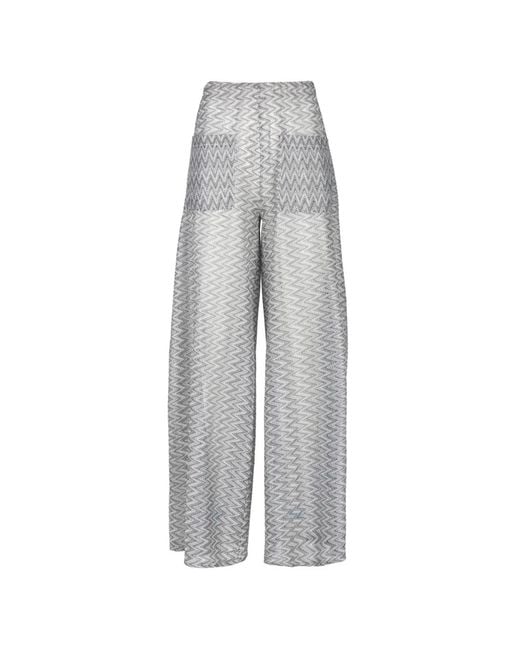 Palmacea Gray Yera Zigzag-Knit Wide-Leg Trousers