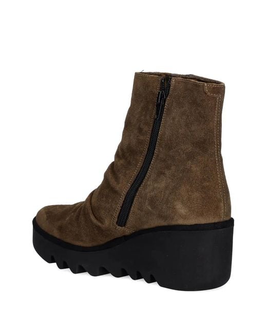 Fly London Brown Wedge-Stiefel Mit Reißverschluss
