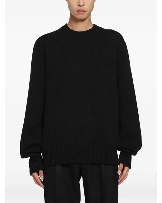 SALON C. LUNDMAN Black Chunky-Knit Crew-Neck Sweater for men