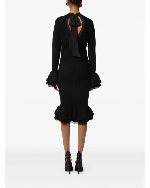 Nina Ricci Black Ruffled-Cuff Wool Top