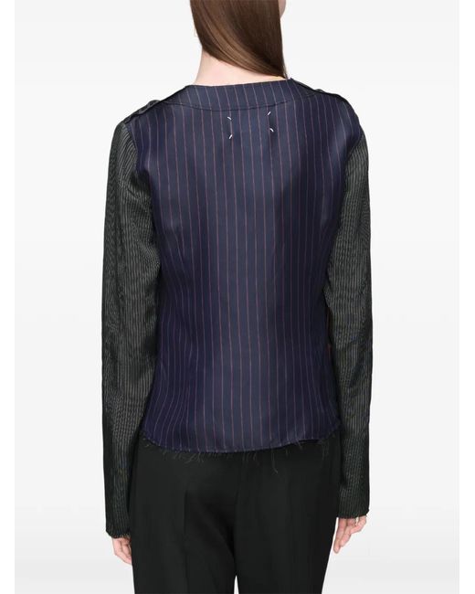 Maison Margiela Blue Patchwork Pinstripe-Pattern Top