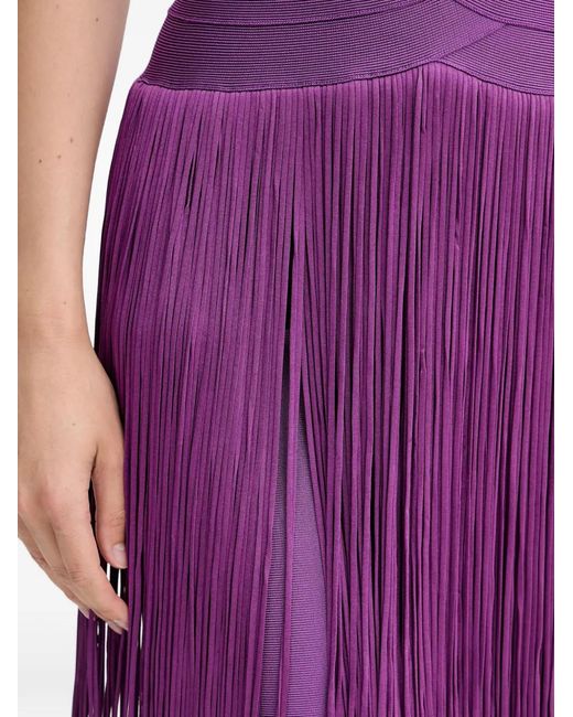 Hervé Léger Purple Georgia Fringed Midi Dress