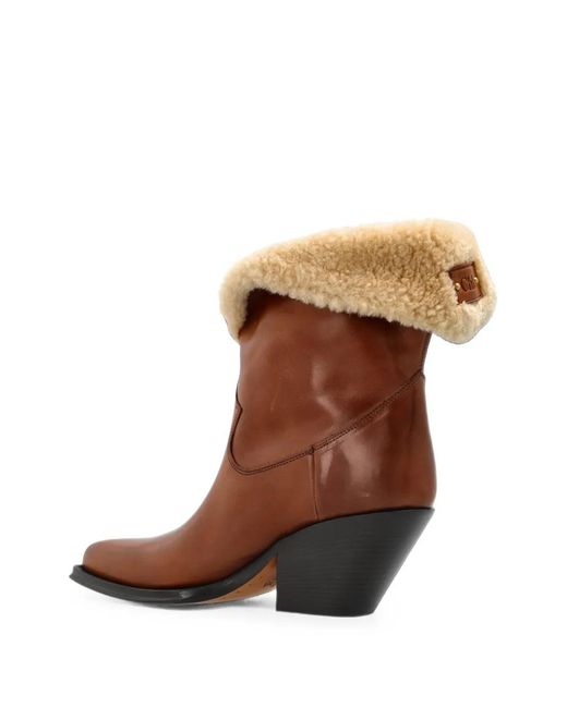 Chloé Brown Azelan Shearling-Trim Ankle Boots