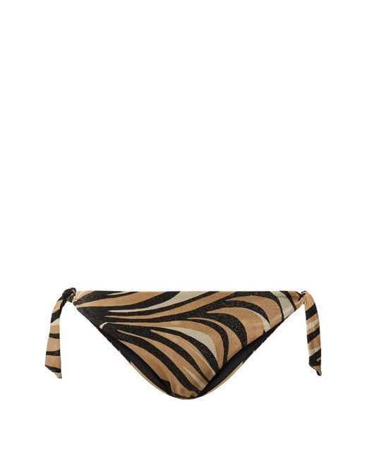 Twinset Brown Bikini Thong With Lurex And Print