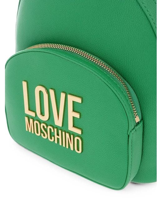 Love Moschino Green Logo-Plaque Backpack