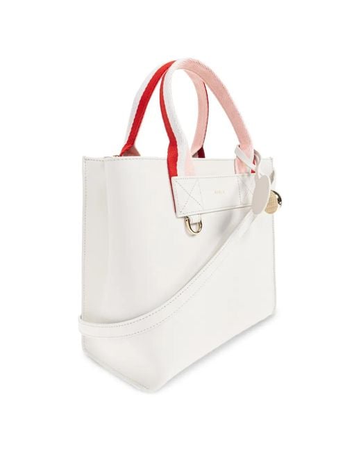 Furla White Striped Handle Tote Bag