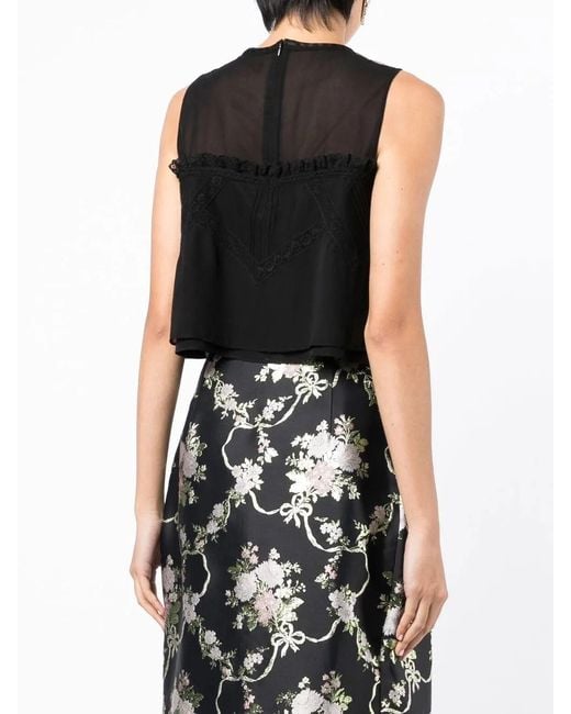 Shiatzy Chen Black Lace Ruffle-Detail Blouse