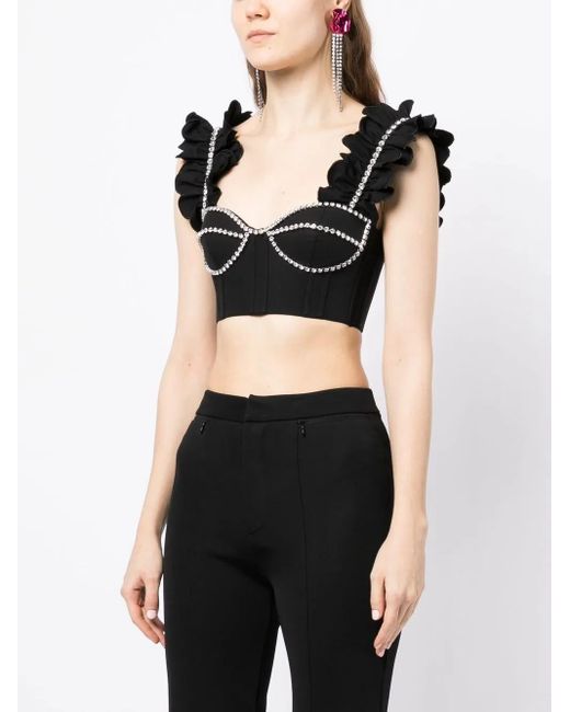 Area Black Crop Top With Crystals