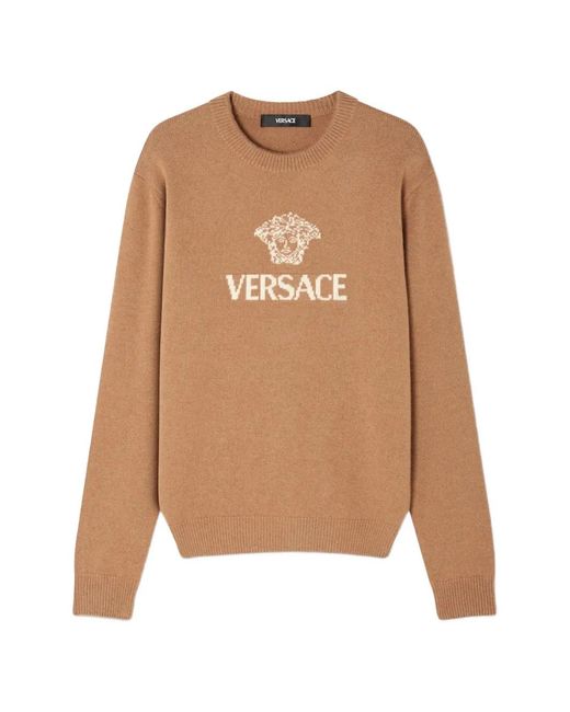 Versace Natural Intarsia Cashmere Knit Sweater for men