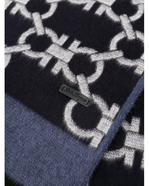 Ferragamo Blue Gancini-Pattern Jacquard Scarf for men