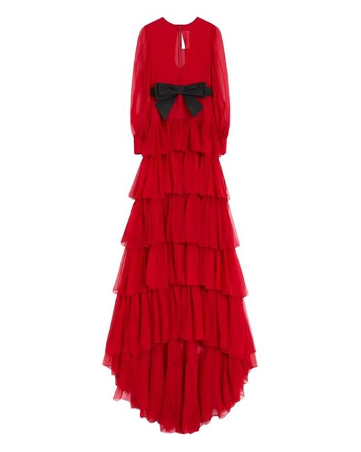 Valentino Garavani Red Ruffled Chiffon Maxi Dress