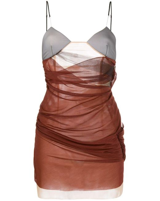 Nensi Dojaka Brown Two-tone Draped Mini Dress