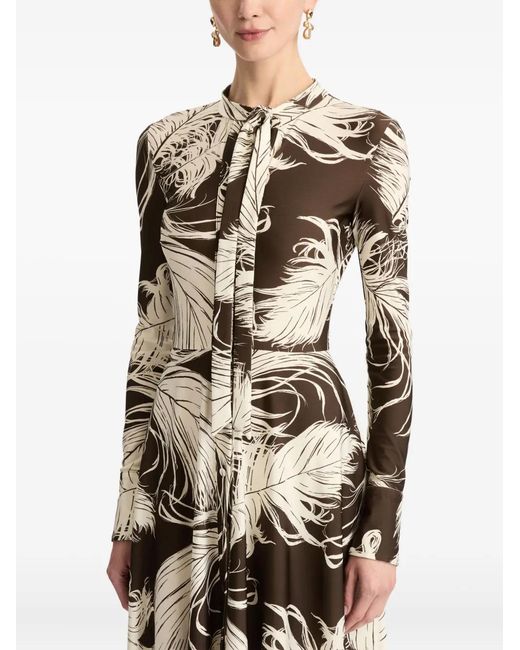 Oscar de la Renta White Feather Jersey Midi Dress