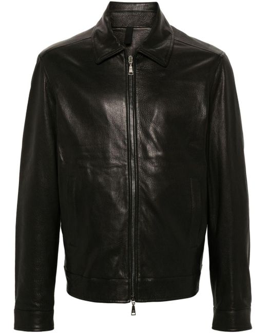 Tagliatore Black Leather Jacket for men